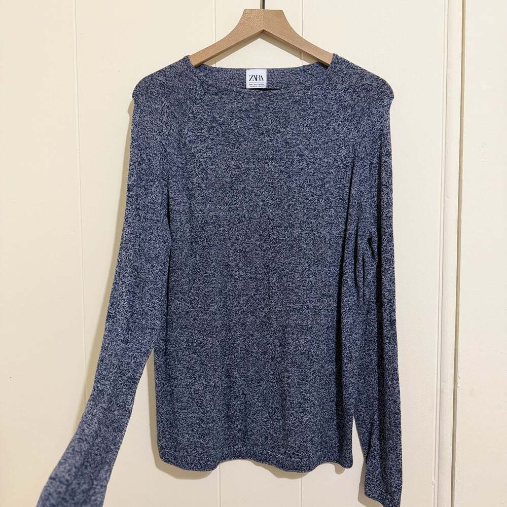 Zara Blue Marled Long Sleeve Knit Top Sweater Women’s Size Large
